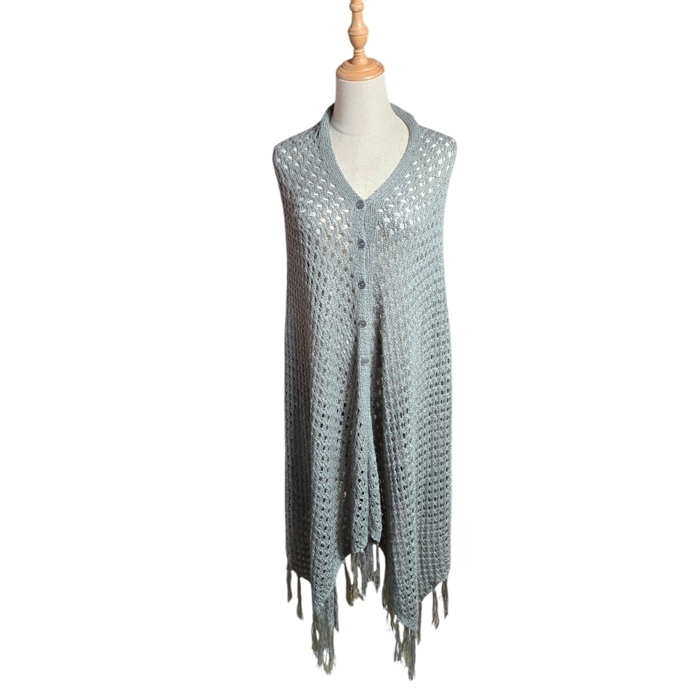LulaRoe Gray Crochet Button Knit Sweater Poncho